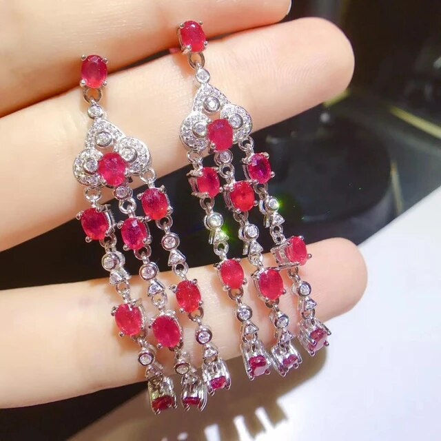 Miniatura: Natural Ruby Earrings,925 Silver Earrings ,Gemstone Tassel Earrings,Gift For Her