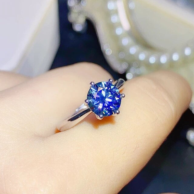 الصورة المصغرة: 3ct Blue Moissanite Ring,92.5 Silver Ring,Engagement Wedding Ring