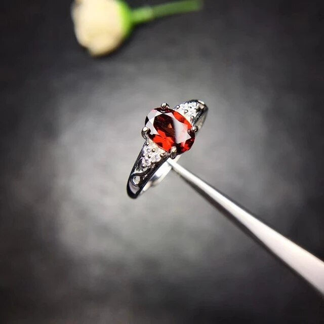 الصورة المصغرة: Natural Garnet Ring,92.5 Silver Ring,Engagement Wedding Ring