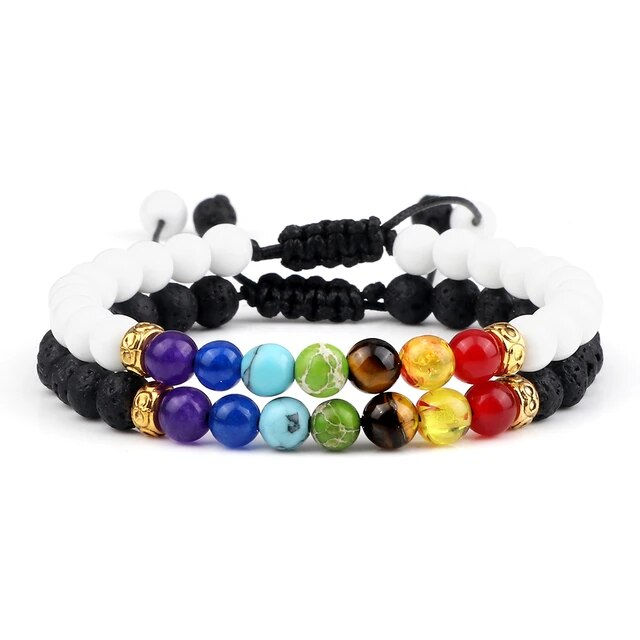 Thumbnail: 2 Pcs/Set 7 Chakra Healing Bracelets for Women Men Trendy Handmade Braided Yoga