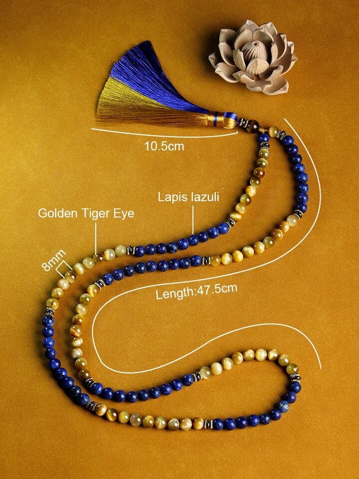 Miniature : Lapis oazuli japa mala,108 Cats eye bead meditation yoga prayer jewelry beadsa