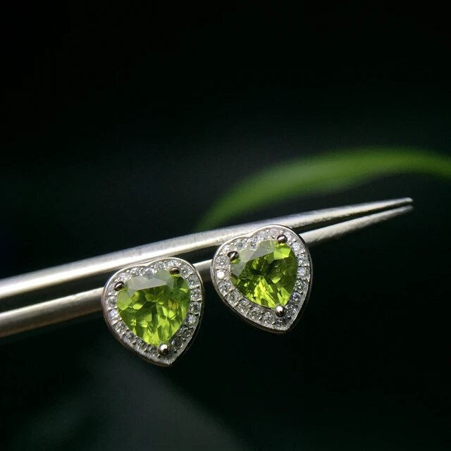 Thumbnail: Natural Olivine Stud Earrings,925 Silver Earrings ,Gemstone Earrings Gifts