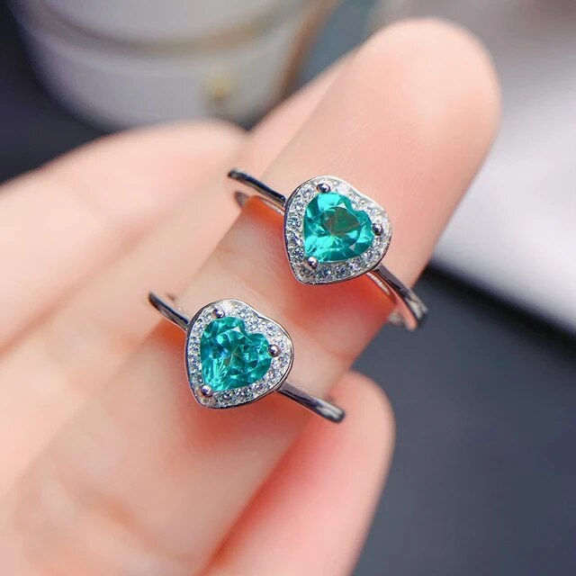 Miniatura: Natural Green Heart Topaz Ring,92.5 Sterling Silver Ring,Engagement Ring