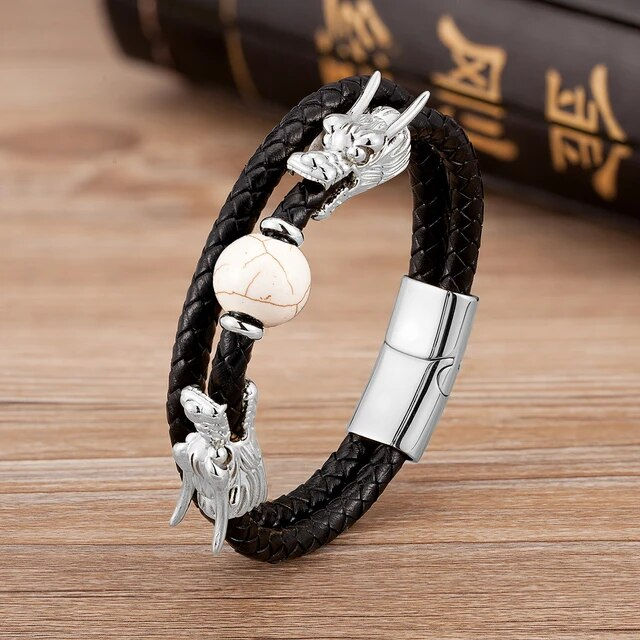 الصورة المصغرة: Punk Dragon Shape Leather Bracelets Men Jewelry Classic Stainless Steel Bracelet