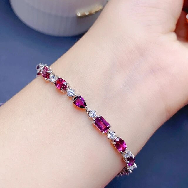 Thumbnail: Natural Garnet Bracelet,925 Silver Bracelet,Gemstone Bracelet,Gifts For Her