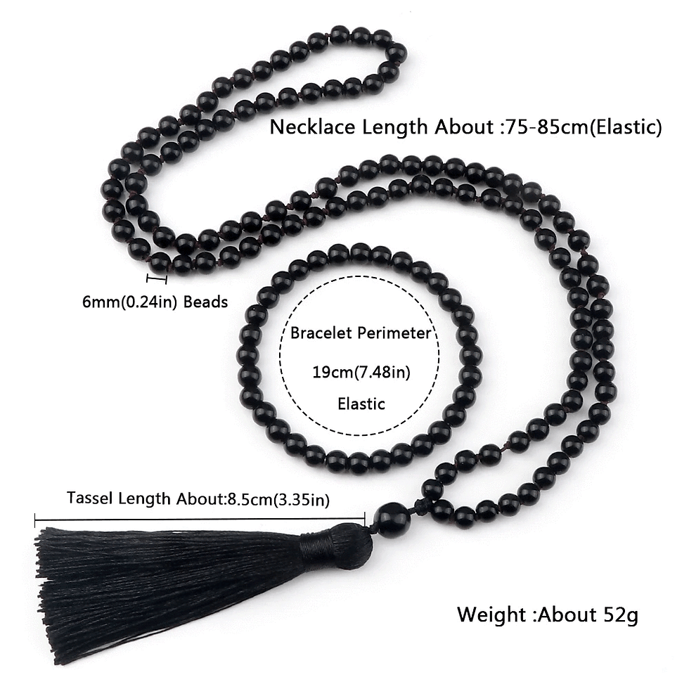 Thumbnail: Black Onyx,Lava Necklace with Bracelet,108 Bead Mala Prayer Heal Yoga Necklace