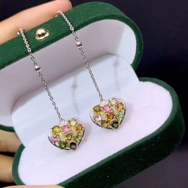Thumbnail: Natural Tourmaline Earrings,925 Silver Earrings,Gemstone Stud Earrings Gifts