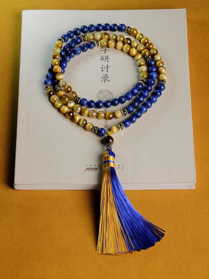 Miniature : Lapis oazuli japa mala,108 Cats eye bead meditation yoga prayer jewelry beadsa