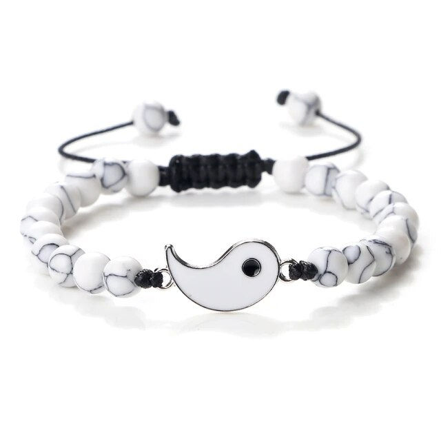 Thumbnail: Yin Yang Gemstone Beads Bracelets Black & White Tai Chi Pendant Charms Bracelet