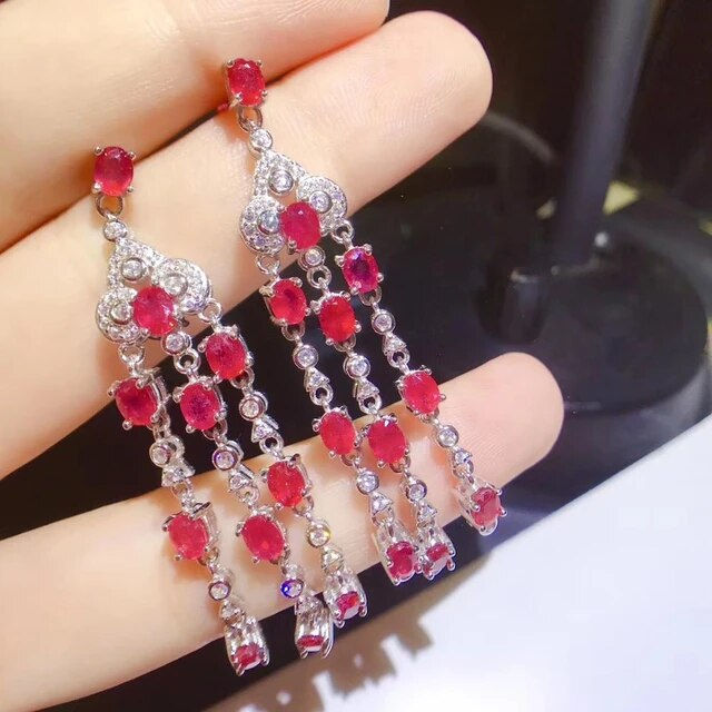 Miniatura: Natural Ruby Earrings,925 Silver Earrings ,Gemstone Tassel Earrings,Gift For Her