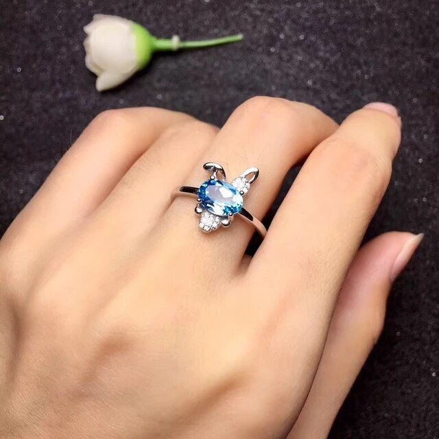 Miniaturbild: Natural Blue Topaz Ring,92.5 Silver Ring,Cartoon Style Ring For Her