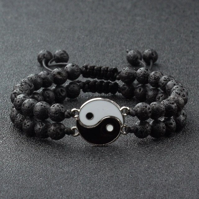 Miniaturbild: 2pc Yin Yang Decor Beads Bracelets Black & White Tai Chi Pendant Charms Bracelet