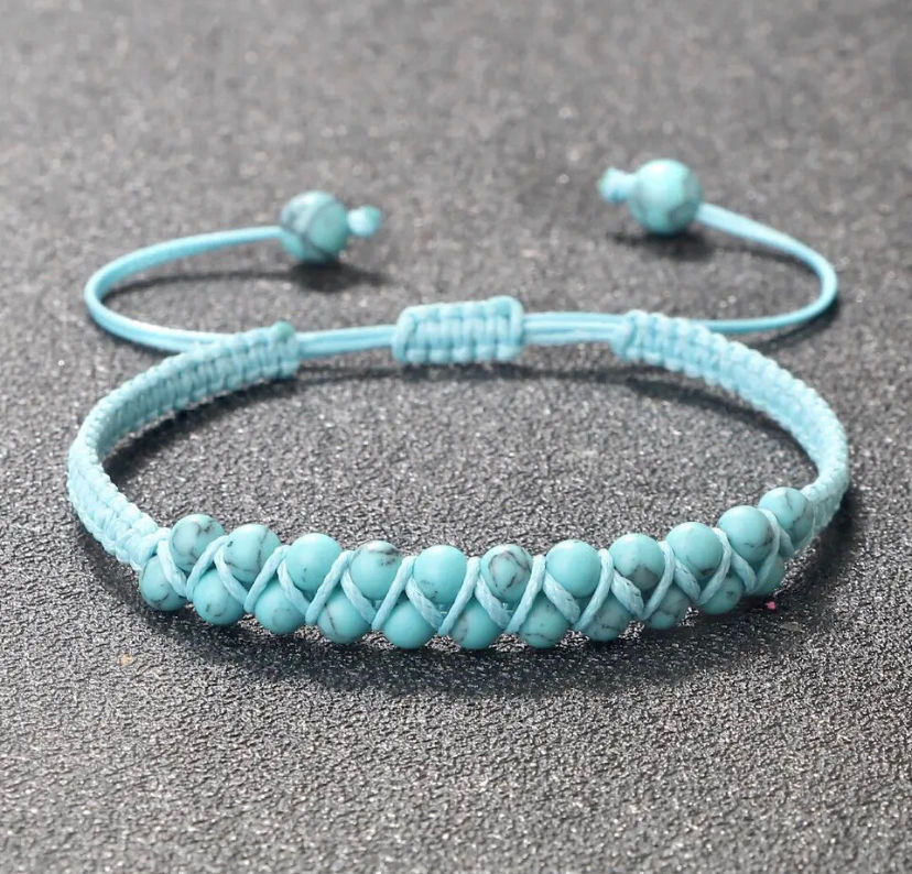 4mm Natural Stone Double Rows Bracelet Bohemian Blue Braided Bracelet