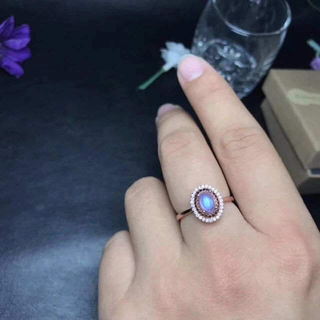 Miniatura: Natural Blue Moonstone Ring,92.5 Silver Ring,Engagement Wedding Ring
