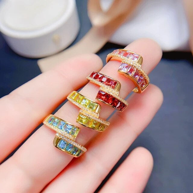 Miniatura: Natural Amethyst,Garnet,Topaz Ring,92.5 Silver Ring,Engagement Wedding Ring