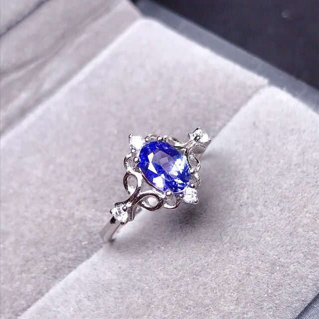 الصورة المصغرة: Natural Tanzanite Ring,92.5 Silver Ring,Engagement Wedding Ring