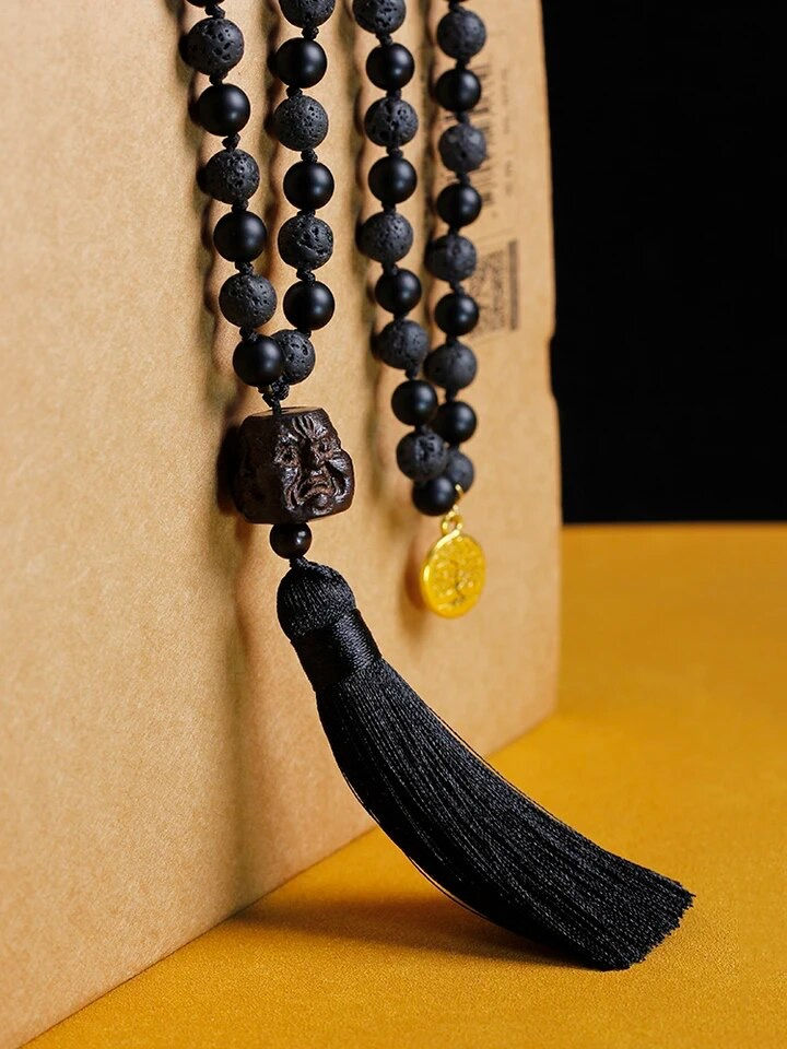 Miniaturbild: 108 Mala Beaded Necklace Volcanic Stone Black Onyx Tassel Knotted Necklace Yoga