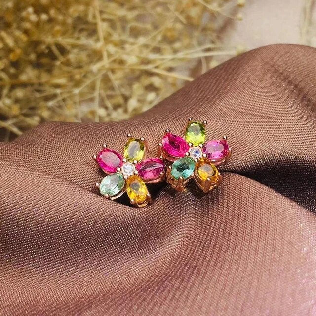 Miniaturbild: Natural Tourmaline Stud Earrings,925 Silver Earrings,Color Gemstone Earrings