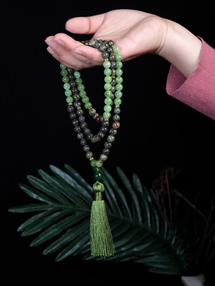 Thumbnail: Blood Jasper Japamala 108 beads,Prayer Necklace Tassel,mala 108 beads 8mm Rosary