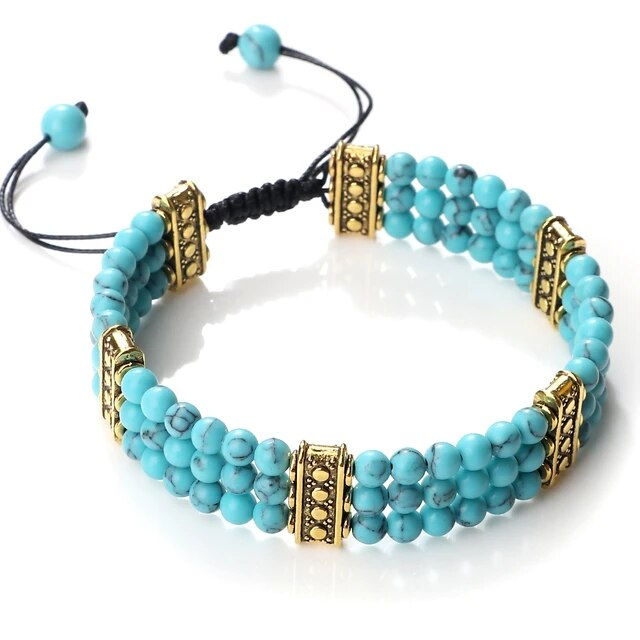 الصورة المصغرة: Multilayer Gemstone Beaded Bracelet Adjustable Braided Rope Bracelet Men Women