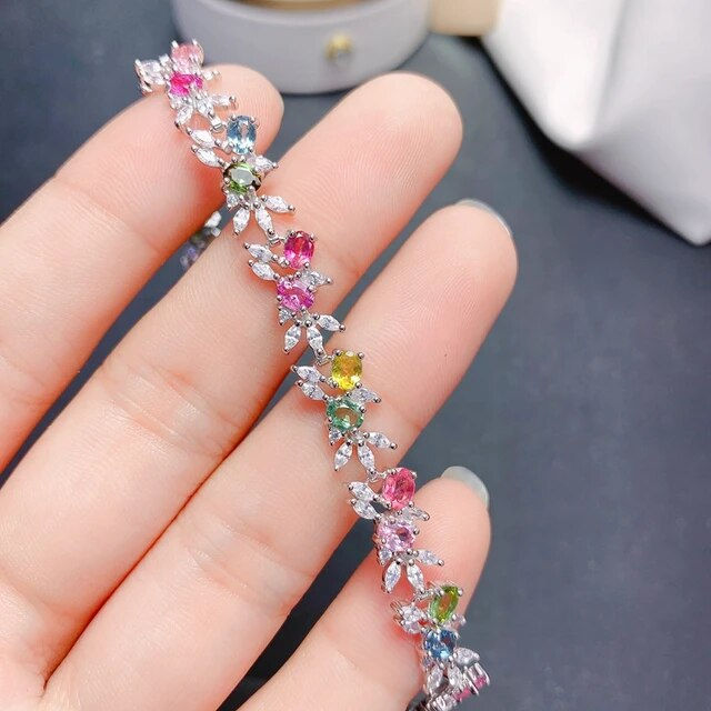 الصورة المصغرة: Natural Tourmaline Bracelet,925 Silver Bracelet,Gemstone Bracelet,Gifts For Her
