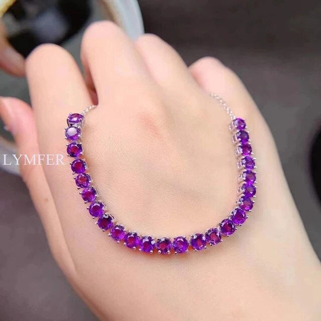 Miniature : Natural Amethyst Bracelet,925 Silver Bracelet,Gemstone Bracelet,Gifts For Her