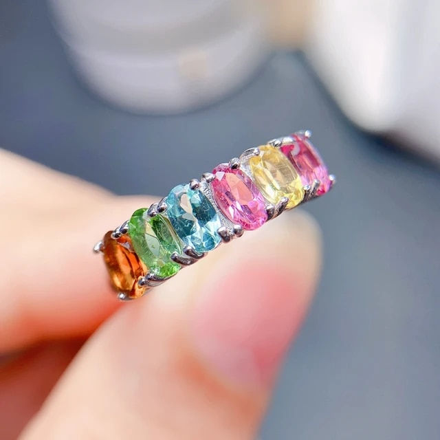 Miniatura: Natural Multicolor Tourmaline Ring,92.5 Silver Ring,Engagement Wedding Ring