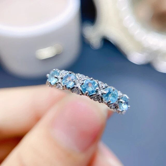 الصورة المصغرة: Natural Blue Topaz Ring,92.5 Silver Ring,Engagement Wedding Ring For Her