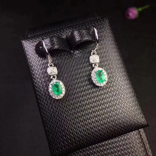 Miniature : Natural Emerald Earrings,925 Silver Earrings ,Gemstone Earrings,Gifts For Her