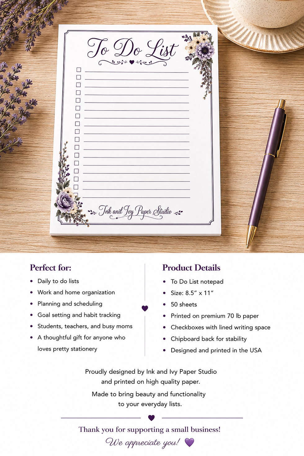 Thumbnail: Purple Floral Lined Notepad | Stationery