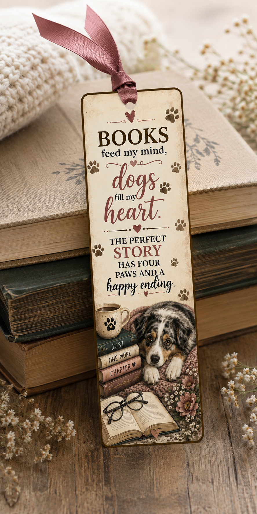 Thumbnail: Books Feed My Mind, Dogs Fill My Heart Bookmark | Stationery