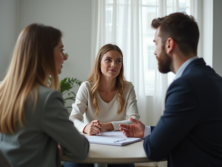 Mediator facilitating conversation with parties