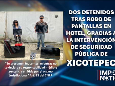 Dos detenidos tras robo de pantallas en hotel, gracias a la intervención de Seguridad Pública de Xicotepec