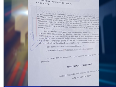 Autoridades de Puebla y Xicotepec reciben oficio del colectivo Vivas Nos Queremos Xicotepec