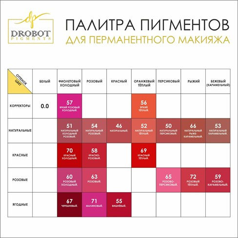 Палитра DROBOT Pigments для подбора пигмента и цвета перманентного макияжа губ