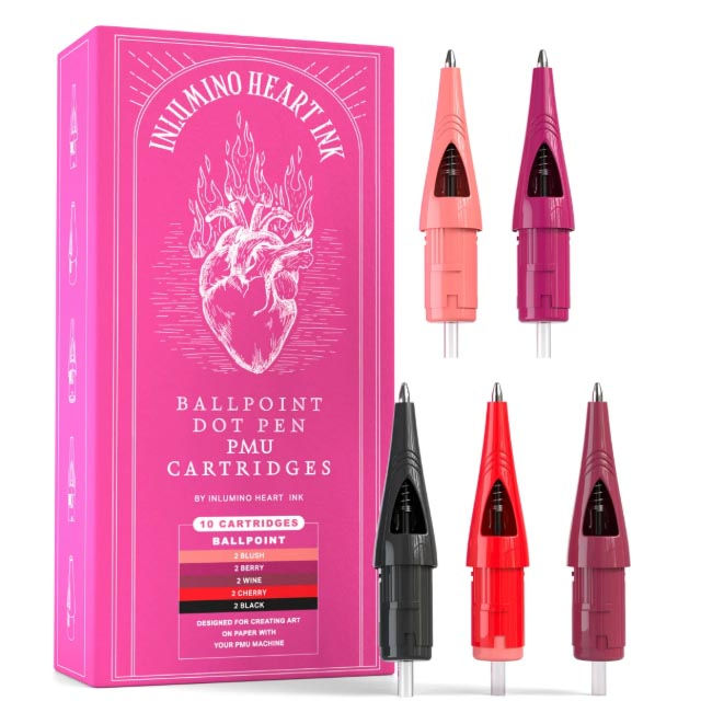 Inlumino Heart Ink Ballpoint Dot Pen Cartridges for Permanent Makeup Practice on Paper