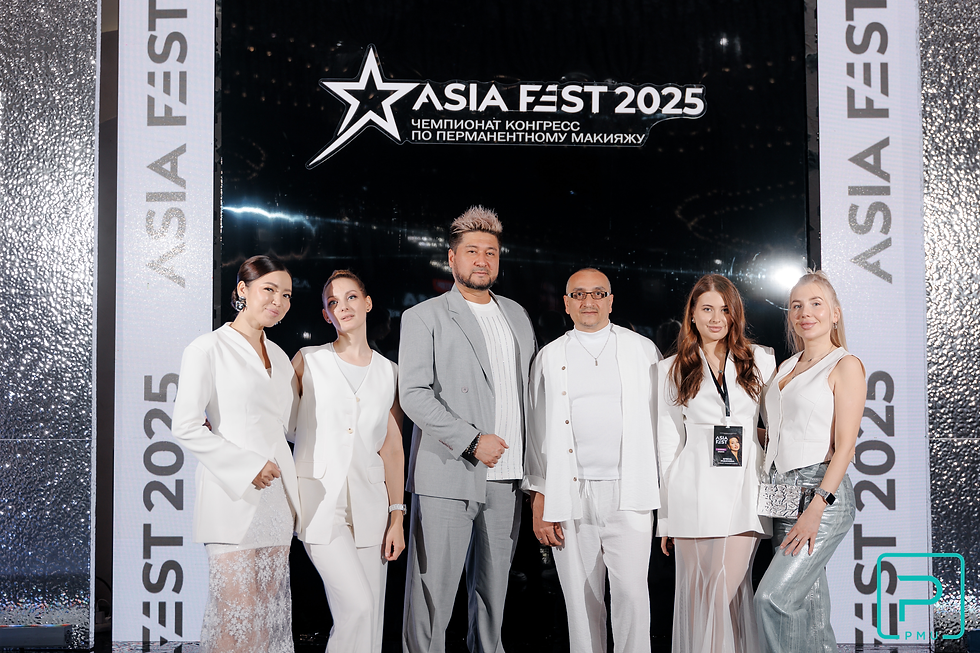 Asia Fest 2025 permanent makeup judges, speakers, and organizers at the international PMU congress and championship in Bishkek, Kyrgyzstan.