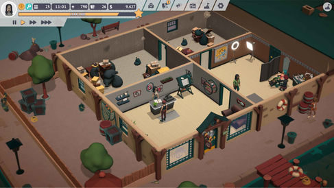 Tattoo Tycoon gameplay showcasing tattoo studio expansion and customization.