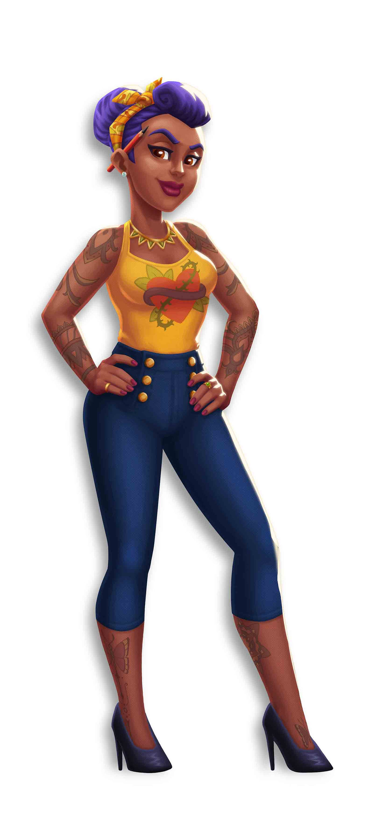 Personaje de Tattoo Tycoon, el simulador de gestión de estudios de tatuajes.