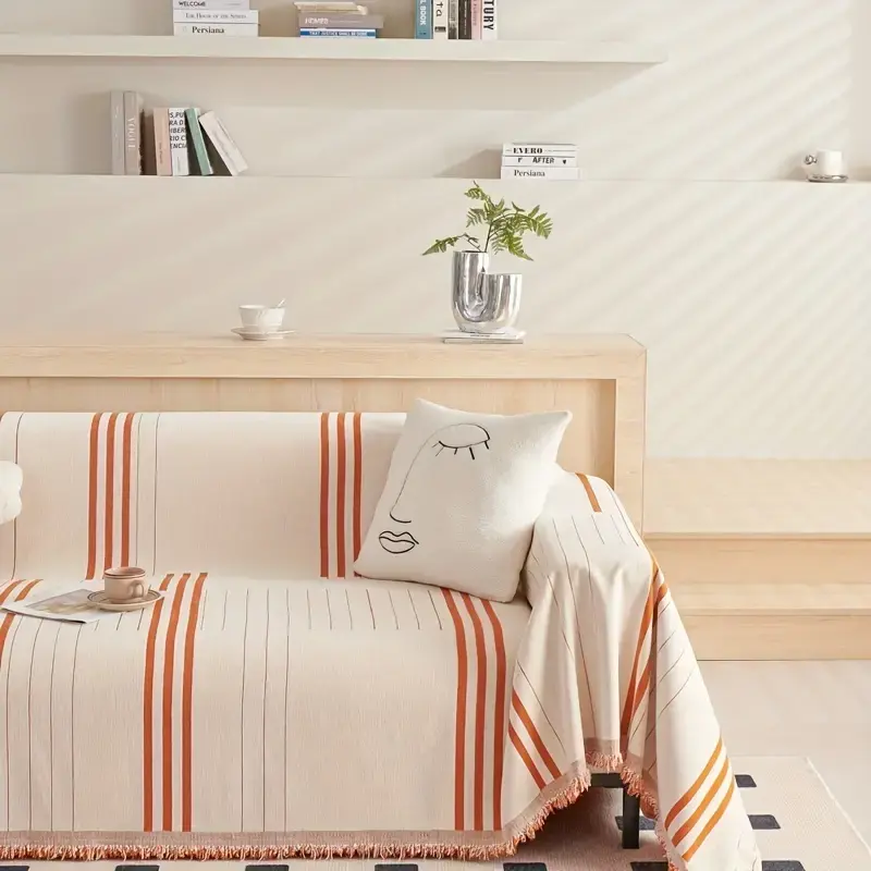 Soft Chenille Sofa Throw with Tassels and Washable Cover