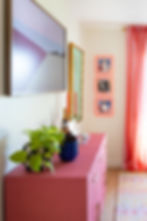colorful office pink glasscloth credenza