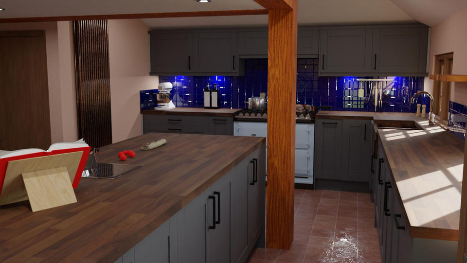 Quartz worktop detail with grey shaker kitchen island in Essex