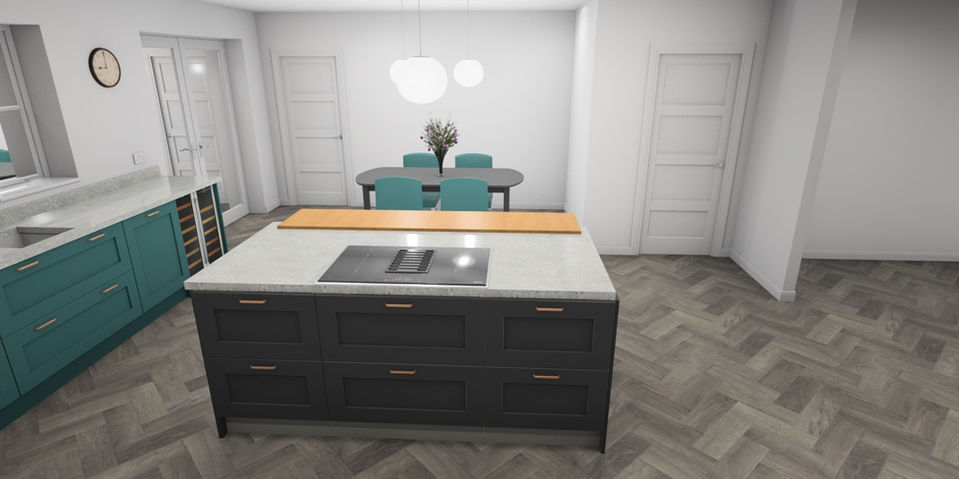 Kitchen island with hob in shaker kitchen design