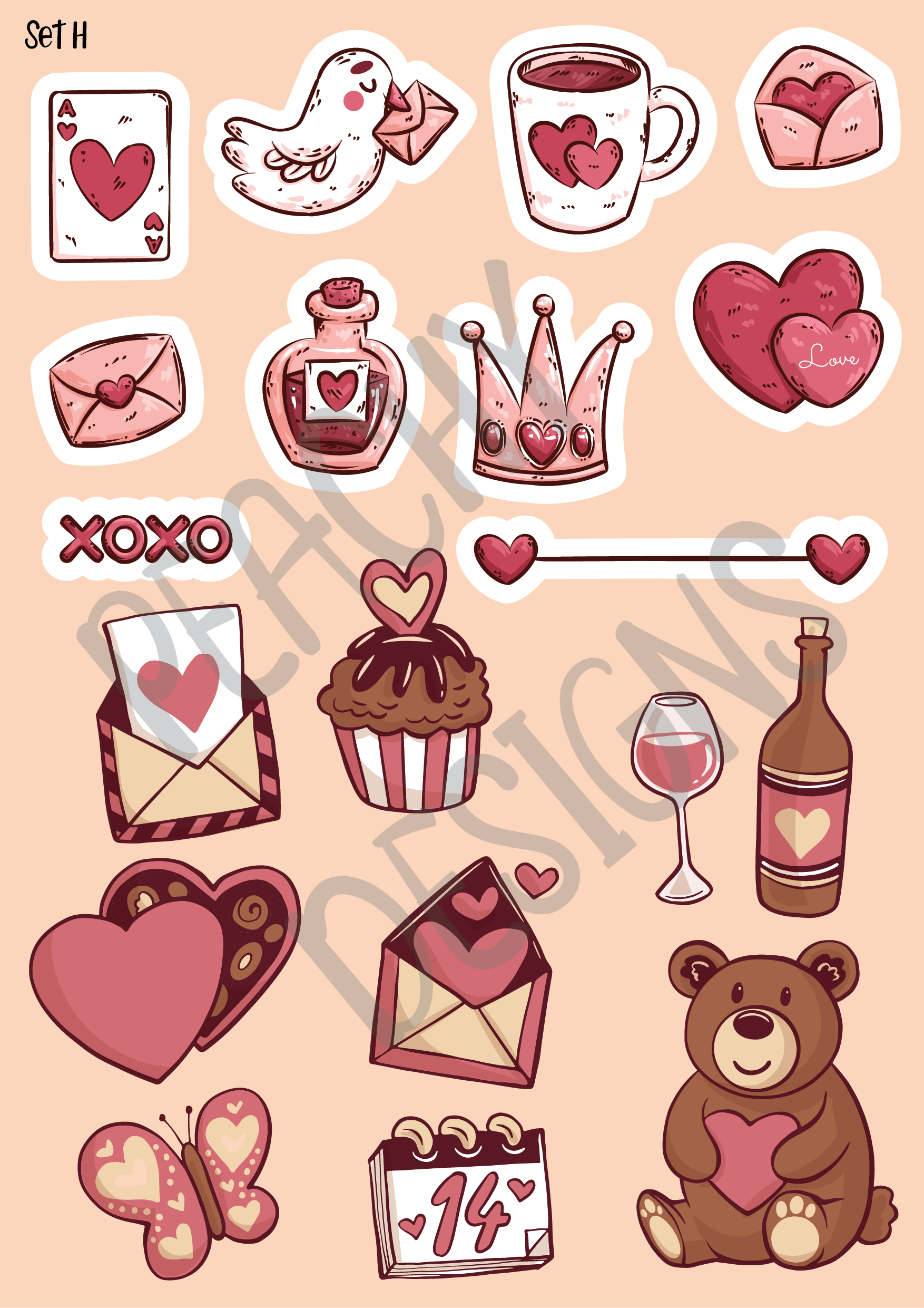 Valentine's Day Vinyl Sticker Sheet H