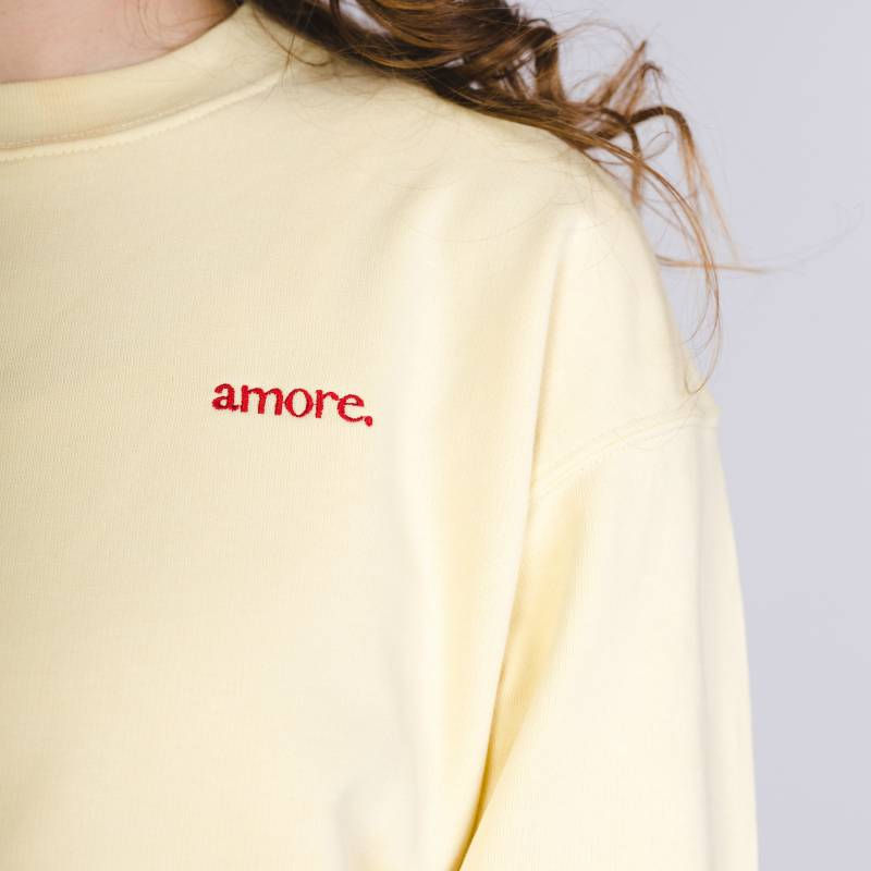 Miniaturbild: Produktbild DAMEN BIO-BAUMWOLL CROP SWEATER "amore", butter, Nahaufnahme