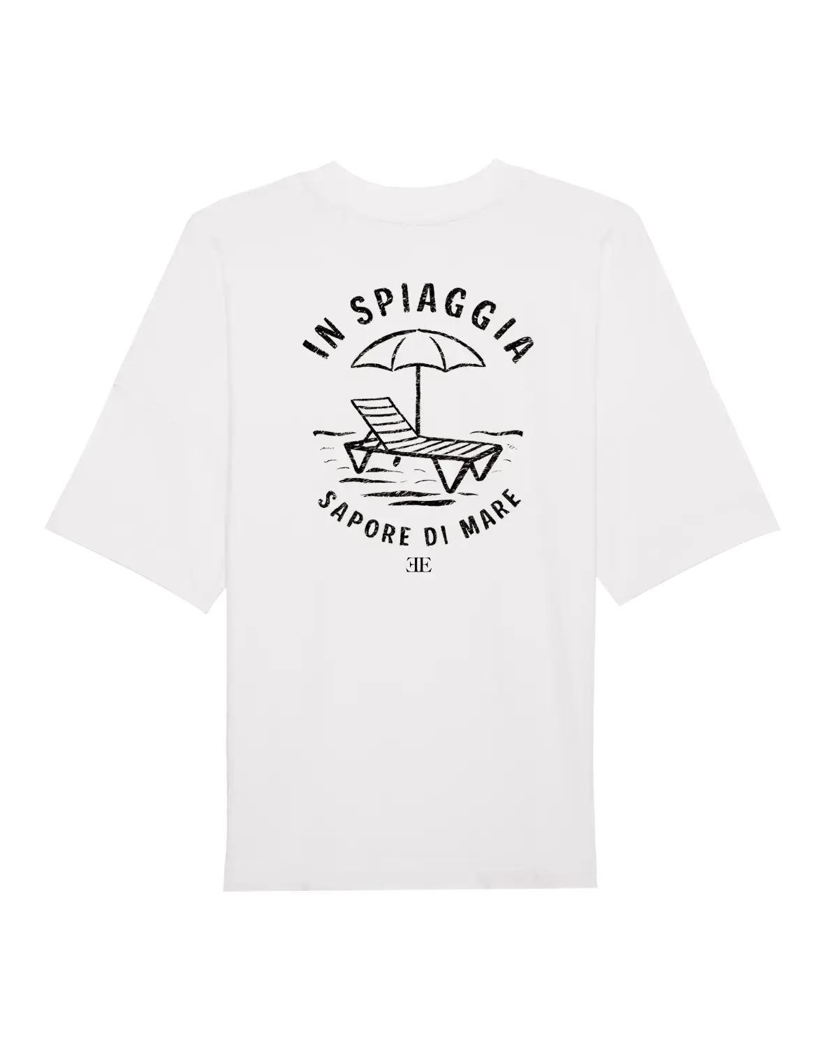 Produkt: Boxy T-Shirt EE Spiaggia (Biobaumwolle), hintere Ansicht, weiß