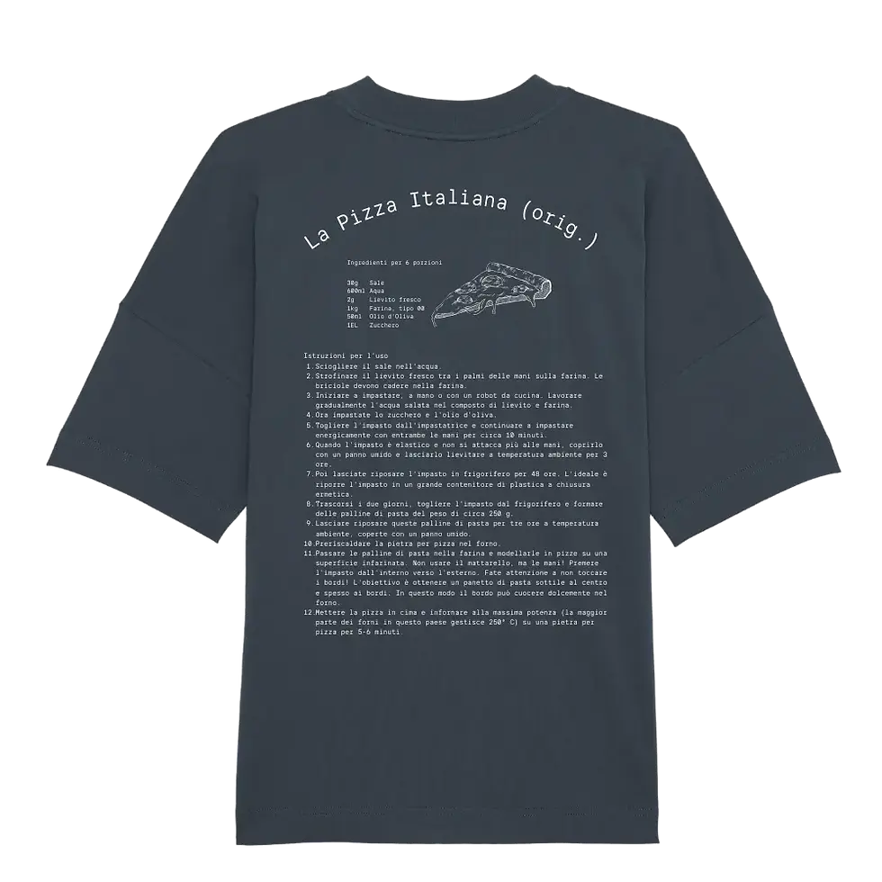 Miniaturbild: Produktbil Boxy T-Shirt Team Pizza (Biobaumwolle), india ink grey, hintere Ansicht