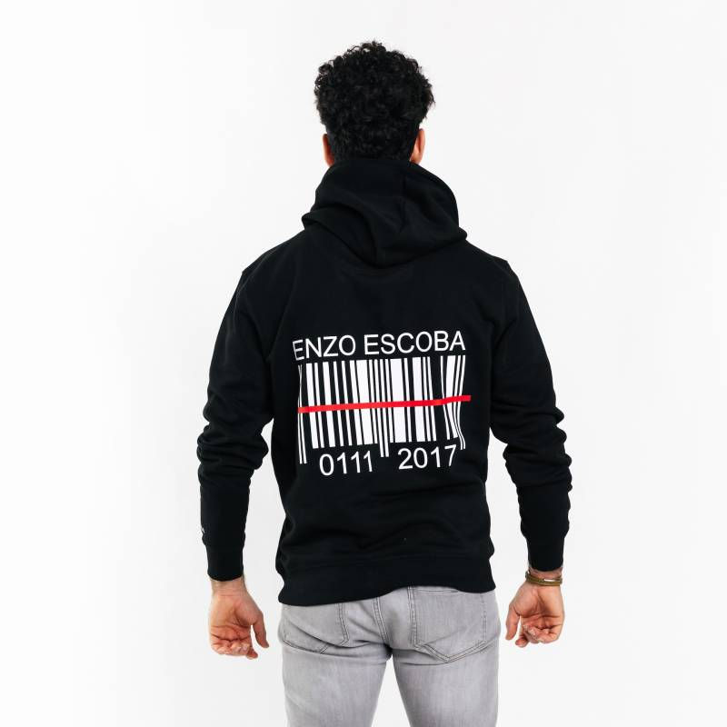 Miniaturbild: Produkt: HERREN BIO-BAUMWOLL HOODIE BARCODE, von hinten, schwarz