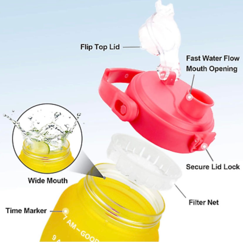 Thumbnail: QuiFit Motivational Half Gallon Water Bottle - 64 OZ, Time Market & Flip Lid