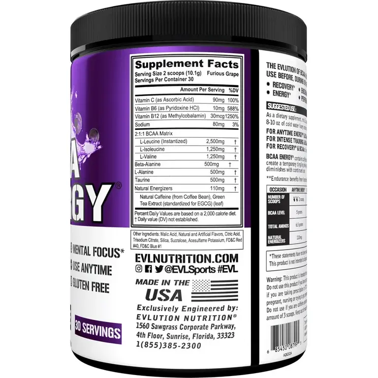 Thumbnail: EVLution Nutrition BCAA Energy Powder (30 Servings), Furious Grape